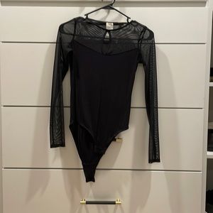 Black long sleeve bodysuit with mesh sleeves